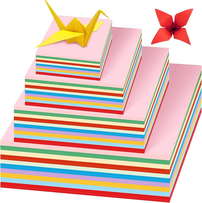 Sinmoe 4100 Sheets Origami Paper Assorted Sizes DIY Vivid Colored Colorful Double Sided Square Paper for Adults Beginners Fold Flower Craft, 10 Colors 4 Sizes(2300 Sheets)