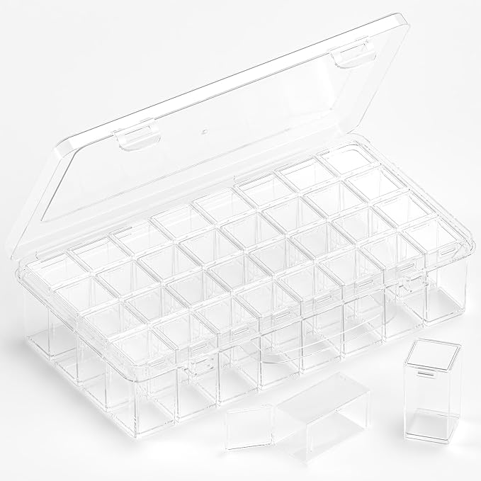 32-Grid Diamond Painting Storage Container, Transparent Square Diamond Art Storage Case, Suitable for Beads, Crafts, Nail Art, DIY ﻿
