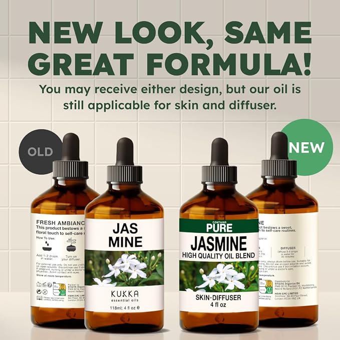 100% Pure Jasmine Essential Oil 4 Fl Oz - Floral Scent for Hair and Skin | Fragrance Oil for Diffuser, Aromatherapy, Massage, Body Perfume - Non-GMO, Indian Jasmine Flowers, Dropper - Kukka