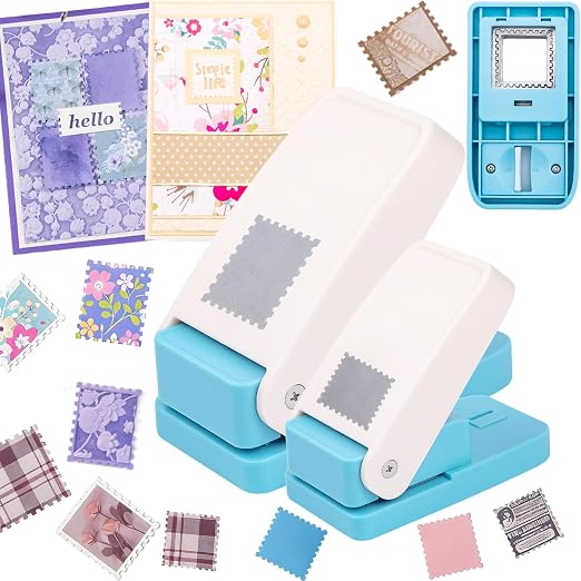 2 Pcs Stamp Punch, 1.5X1.25 Inch Large Rectangle Stamp Punches & 1 Inch Square Stamps Puncher, Tiny Envelope Paper Punch, Paper Punches for Crafting, Postage Stamps Cutter Hole Journal Puncher