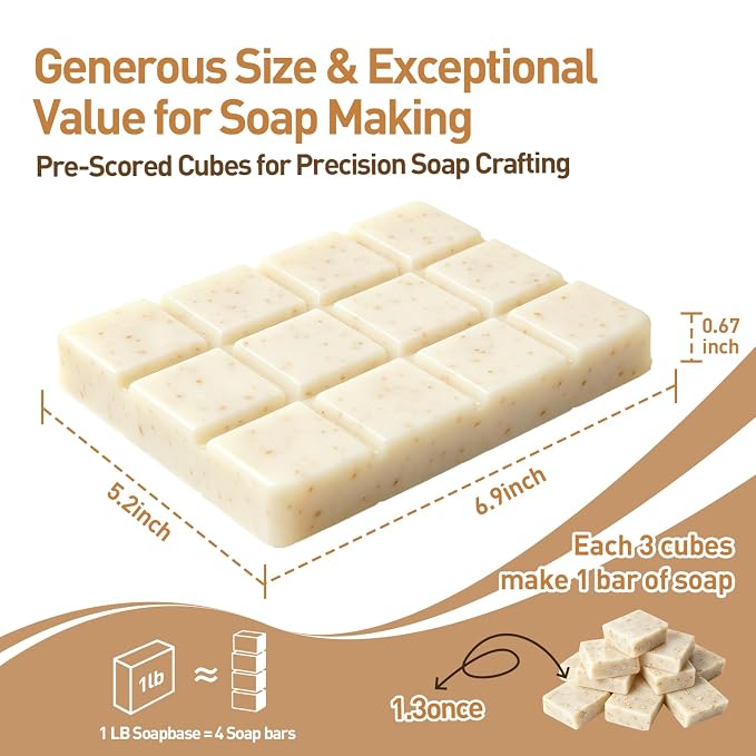 Melt and Pour Soap Base, Pre-Cut DIY Soap Bars, 1LB Oatmeal Milk