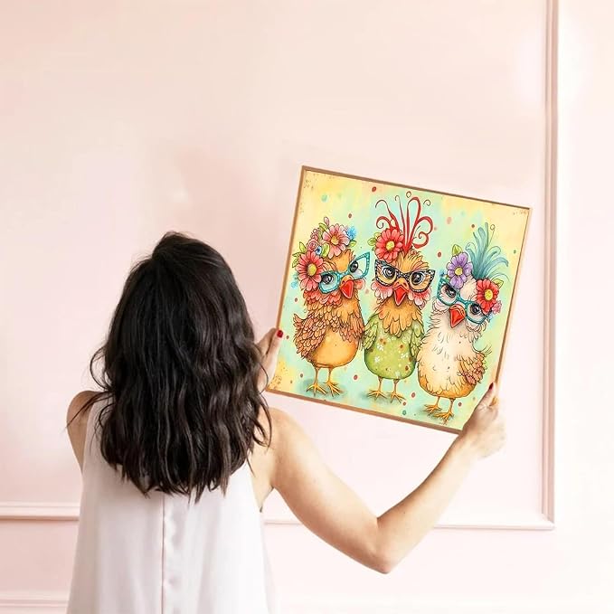 mrpwnle Diamond Art Kits for Adults, Chicken Diamond Painting 12×12inch | Chickens Diamond Art Painting Kits for Adults, 5D Round Full Drill Gem Art Diamonds Dots Crafts Kits for Home Wall Decor