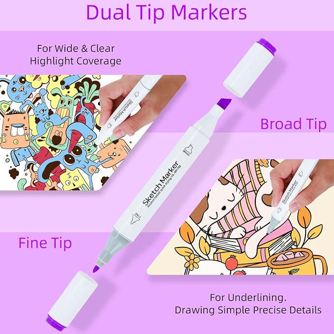 60 Alcohol Markers, Dual Brush Tip Art Markers, Coloring Marker for Adults Illustration Book Painting Card Making