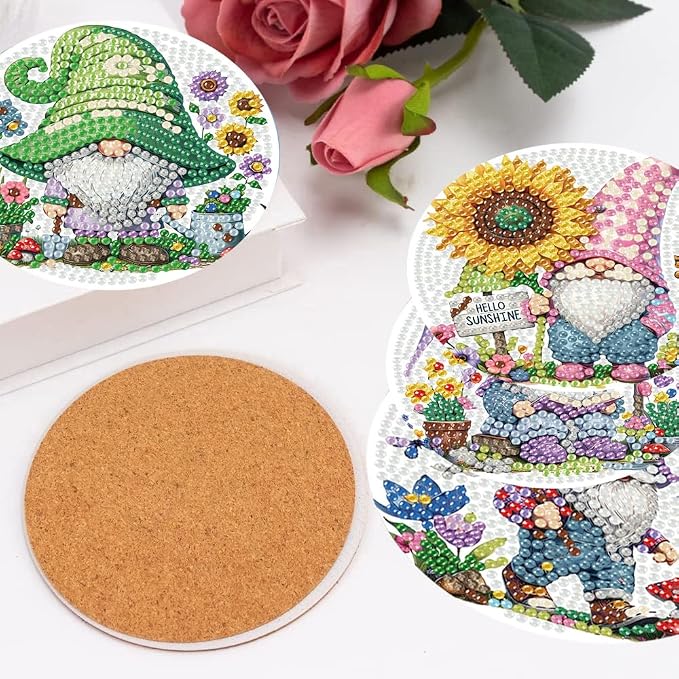 8 Pack Diamond Art Coasters Kits, Gnomes Diamond Painting Coasters Kits