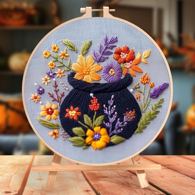 YOUDRN Halloween Embroidery Kit, Bat Halloween Cross Stitch Kit