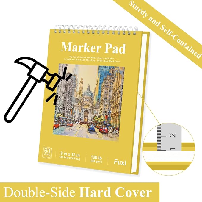 Marker Paper Sketchbook 9"X12", 120lb/200gsm Thick Marker Paper, 60 Sheets Acrylic Marker Sketchbook Bleedproof, Professional Art Supplies for Adults & Teens.