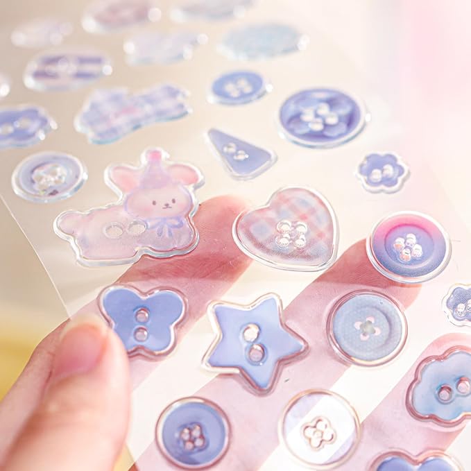 Cute 3D Stickers Vintage Style Simple Illustration Sticker Sheet Set of 4 Fresh and Healing Mini Stickers for Japanese Aesthetic Scrapbook Phone DIY Crafts