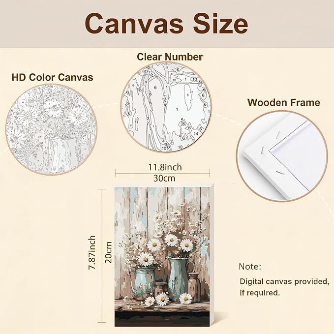 Gemozaic Framed Paint by Numbers Kit for Adults, Vintage Flowers Paint by Numbers with Frame & Easel, Rustic DIY Number Painting for Gift, Home, Office, Wall Decor, 8 x 12 Inch