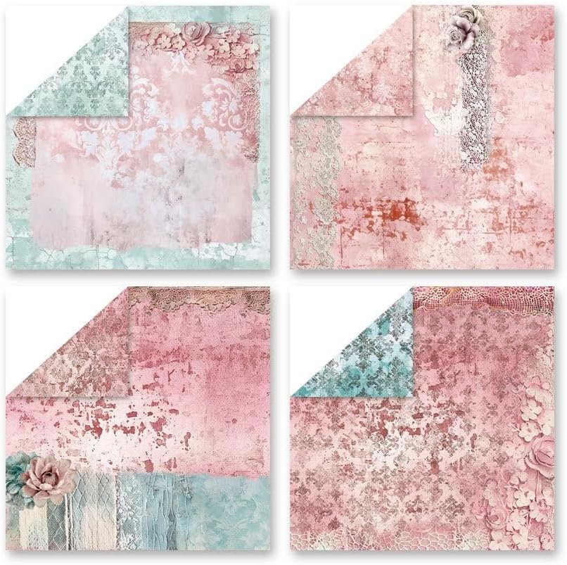 Pink Lace Scrapbook Paper Vintage Flower Pattern Papers Pad 12×12,24 Sheets Double-Sided Bobo Floral Scrapbooking CardStock Paper Pad for Holiday Cardmaking DIY Origami Papers.