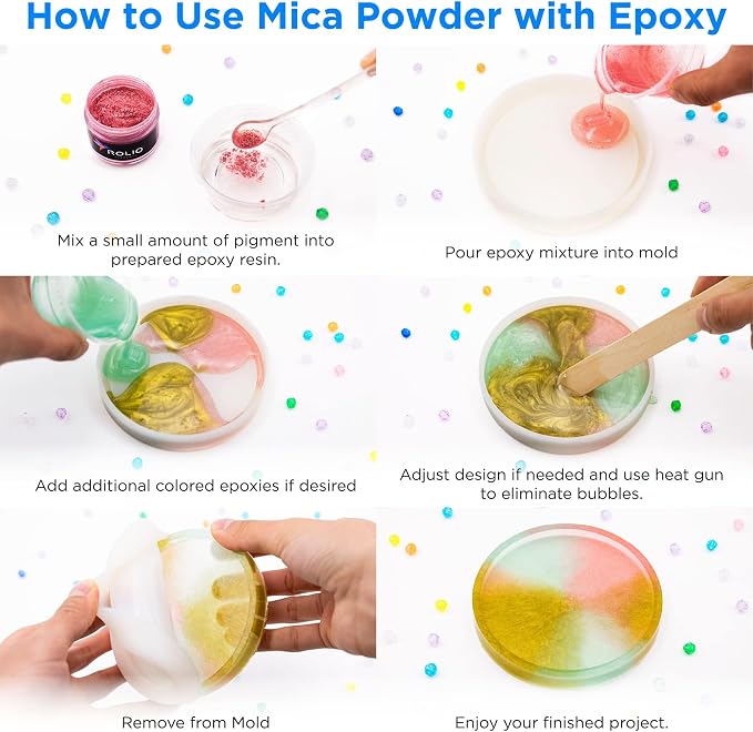Rolio - Mica Powder Color Pigment Set - Earth Colors, 10g, 12 Jars | Pearlescent Color Pigments, Resealable Jars for Epoxy Resin, Soap Making, Candles, Slime, Nail Art, and DIY Crafts