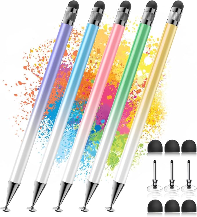 Bopomofo Stylus(5 Pcs),2-in-1 Stylus Pen for Touchscreen,Stylus Pen | Metal Barrel,Suitable for Apple(iPhone/ipad)/Nintendo Switch/Samsung/Google/Microsoft/Android Tablets Touch Screen Devices