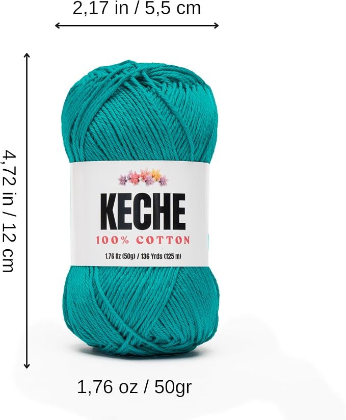 Cotton Yarn - 100% Cotton Yarn for Crocheting and Knitting, Mercerized Cotton Amigurumi Yarn Fine-Sport 2 1.76 oz (50g) / 136 Yrds (125 m) - Aqua