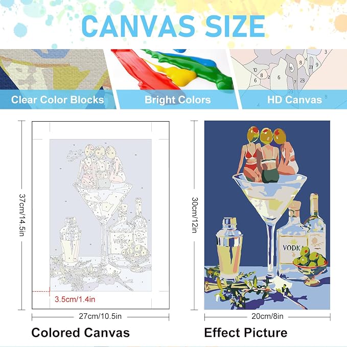 Offito 6 Pack Paint by Numbers Kit for Adults, Funny Cocktail, 8x12 Inch | Acrylic Drink Number Painting Set, DIY Canvas Art Craft Kit for Beginners, Home Wall Decor, Stress Relief Relaxing Hobby Gift