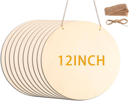 10Pcs 12 Inch Wood Circles for Crafts, Unfinished Wood Rounds, DIY Wooden Projects, Wood Burning, Painting, Valentines Day Decor DIY Crafts Gifts