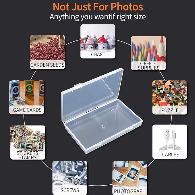 Photo Storage Box 4x6, 18 Inner Extra Large Organizer Acid-Free Photo Keeper Storage Case, Plastic Craft Storage Box for Stickers Stamps Seeds (Clear, 18 Boxes)