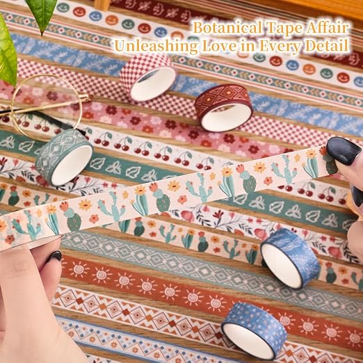 icceemee 20 Rolls Bohemia Theme Washi Tape Set,Writable Decorative Tapes for Scrapbooking, Junk Journal Supplies, Bullet Journaling, 0.6"x79" per Roll