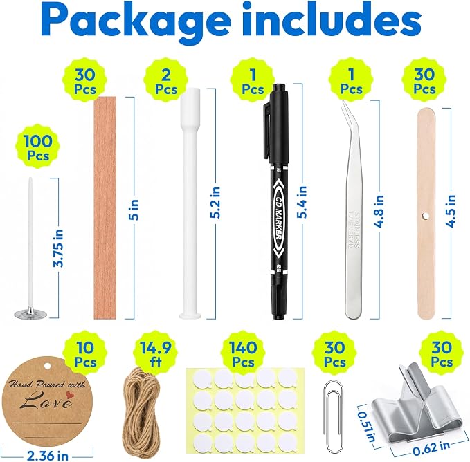 375Pcs Candle Making Kit, 4" Cotton Wicks & 5" Wood Wicks | Wick Holders, Candle Stickers, Tweezers, Pen, Use for DIY Candle Making