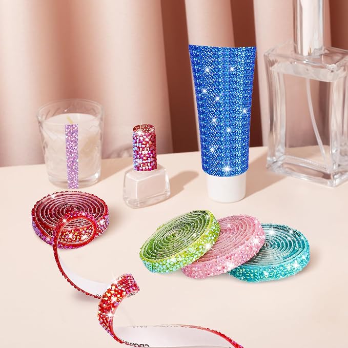 NiArt 6 Rolls Self Adhesive Rhinestone Ribbon 6 Yards DIY Candy Colors