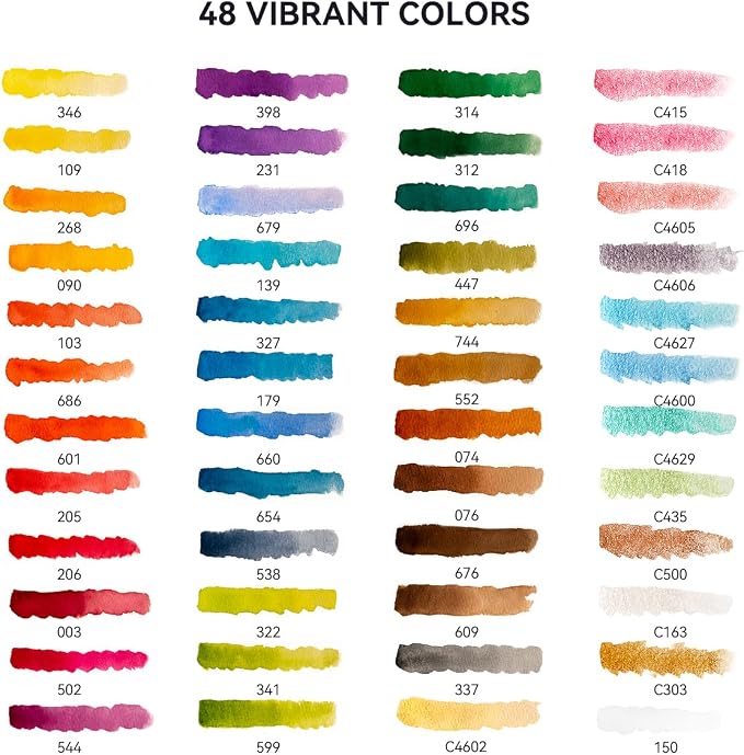 MeiLiang 48 Colors Watercolor Paint Set with Brush | 36 Standard & 12 Glittery Colors, Carrying Box with Metal Ring, Ideal for Beginners, Professionals, and Art Lovers