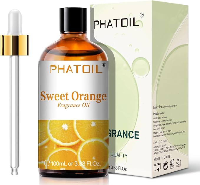 PHATOIL Sweet Orange Fragrance Oil for Diffuser Aromatherapy 3.38FL.OZ | Long Lasting Scented Oils For Humidifier, Air Freshener, DIY Soap Candle, Scent Project Making, Aroma Oil for Home Freshening
