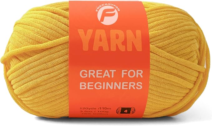 3.5Oz/120yds Yellow Beginner Easy Yarn for Crocheting and Knitting;Worsted-Weight Medium #4;Cotton Blend Yarn for Beginners Amigurumi DIY(Yellow,1 Skein)