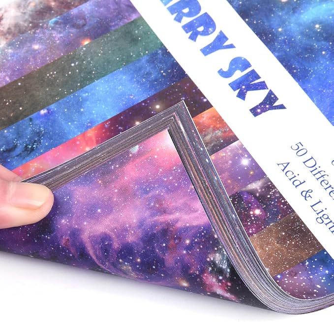 Origami Paper 50 Sheets, 6-Inch Square Double Sided Colored Craft Paper | 70GSM colorful paper,50 Vivid Pattern Origami Kit,DIY Hand Crafts,Arts Creativity,Easy to Fold,No-Fading.Galaxy