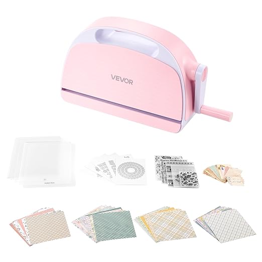 VEVOR Manual Die Cutting and Embossing Machine, 9" Opening, Portable Die Cut Machine Set with Cutting Dies, Embossing Folders, Paper Sheets, Cutting Plates, for Scrapbooking, Card Making, Crafting