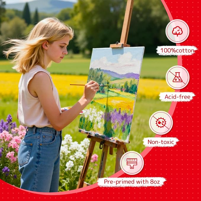 Simetufy 32 Pack 12x16 inch Large Flat Canvas Boards for Painting | Gesso Primed Acid-Free 100% Cotton Paint Canvas Panels for Acrylics Oil Watercolor Tempera