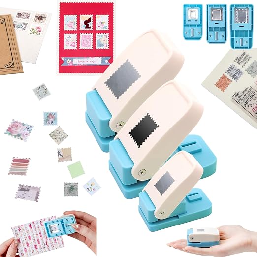BAOFALI 3Pcs/Set Stamp Punch, 0.6 x 0.5 inch, 1 x 0.8 Inch, 1.5 x 1.2 inch Rectangular Stamps Punch, Lever Craft Hole Cutter Puncher, Paper Punches for Journaling Crafting DIY Scrapbooking Crafts