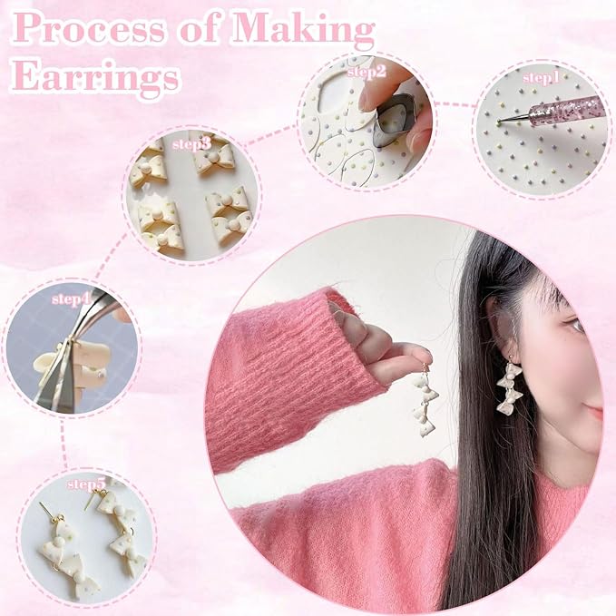 Fesorsi 782 Pcs Clay Earring Making Kit, 49 Polymer Clay Molds Stainless Steel, Polymer Clay Tools with 8 Circle Cutters, 1 Clay Letter Stamps and 710 Pcs Earring Accessories for DIY Jewelry