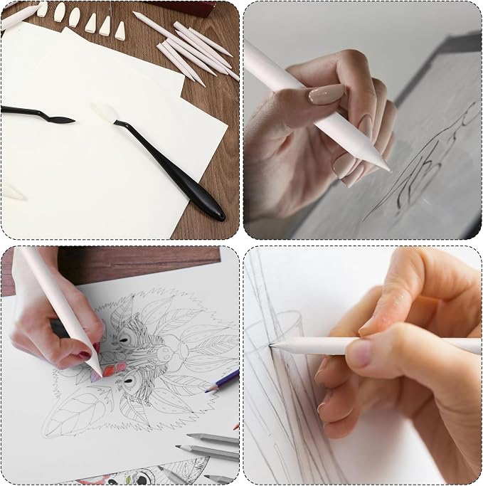 76 PCS Oil Pastel Blending Tools for Drawing, Blending Stumps and Paper Art Blenders Set with 60pcs Replacement Heads, Sponge Pens Sketch Drawing Tools for Highlighting Shadowing