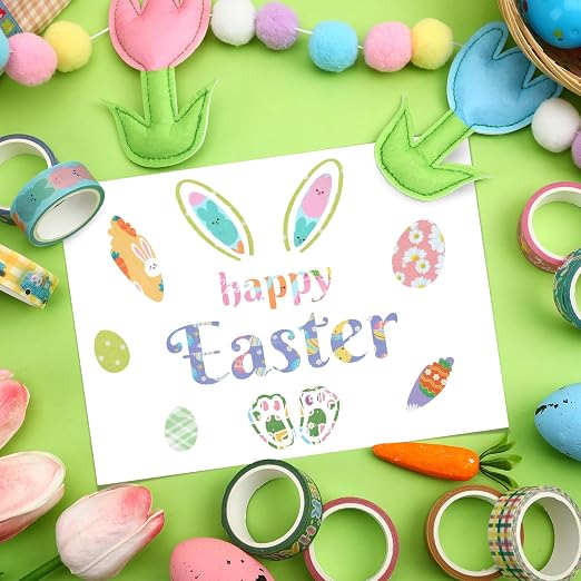 SANNIX 12 Rolls Easter Washi Tape 15mm Wide Rabbit Eggs Carrot Spring