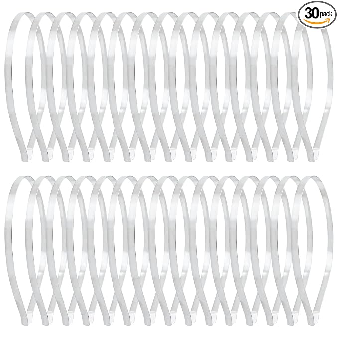 Dizila 30 Pack 0.7cm/0.28" Smooth Plain Blank DIY Craft Silver Thin Metal Headbands Frame Base Wire Hair Bands Accessories for Women Men Girls Teens Kids