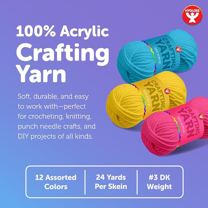 Hygloss Neon Acrylic Yarn for Crocheting & Hand Knitting – Set of 12 | CR- 24 Yard Per Skein | Total 288 Yds | Beginner Friendly | Soft Smooth Crochet Yarn #3 Weight DK | Mini Colorful Skeins