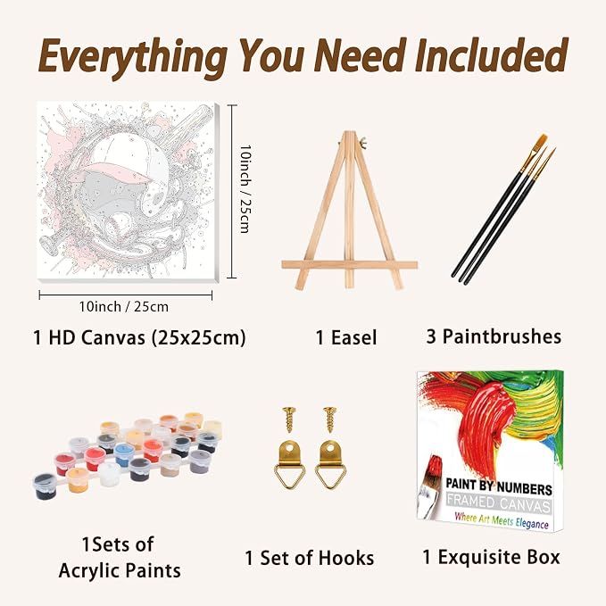 AUKELHJ Framed Paint by Numbers Kit for Adults, Baseball, 10x10 inch