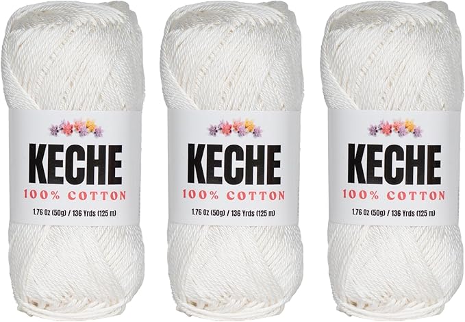 Cotton Yarn - 100% Cotton Yarn for Crocheting and Knitting, Mercerized Cotton Amigurumi Yarn Fine-Sport 2 1.76 oz (50g) / 136 Yrds (125 m) 3 Skeins - White