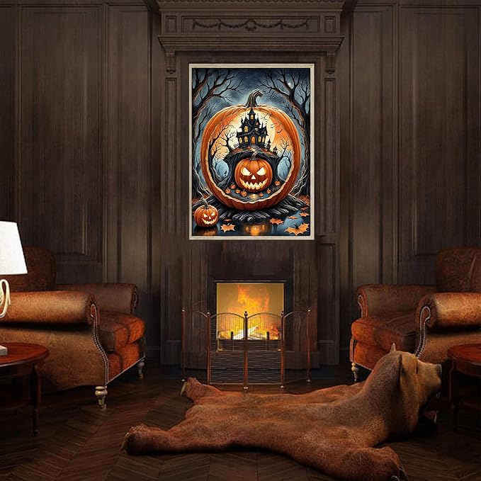 SUJINMEI Pumpkin Paint by Numbers Kit for Adults Without Frame 16X20 inch | Halloween House Adult Paint by Number Kits on Canvas, Pumpkin Paint by Numbers for Adults, Acrylic Paints for Home Wall Decor