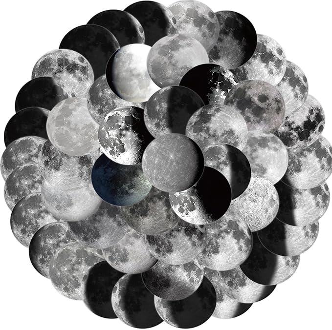 Moon Phase Stickers 50Pcs Lunar Phase Waterproof Vinyl Decals for Water Bottles Cup Computer Mobile Phone Skateboard Guitar Classroom Children and Adolescents(Colourful-F5)