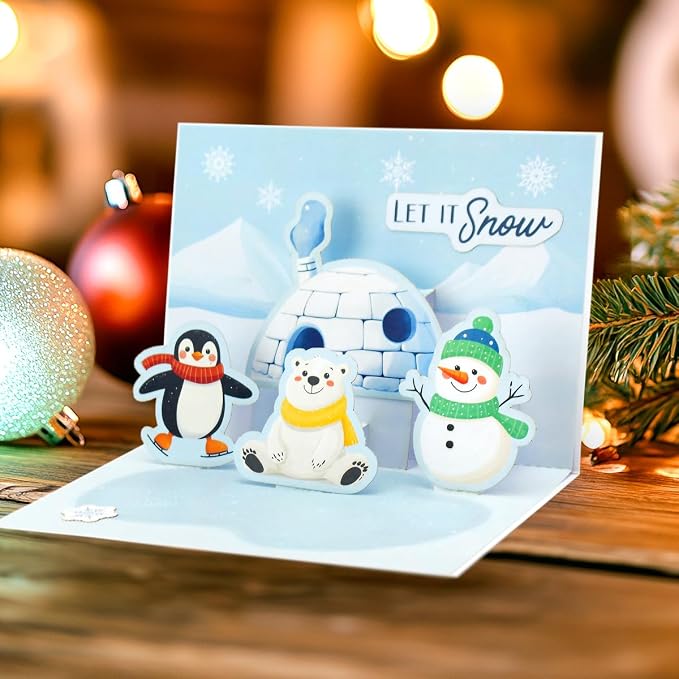 Katy Sue Santa & Friends Pop Up Christmas Card Making Kit. Makes Eight 5 x 7 Inch Christmas Cards. Kit Contains Cards, Pop Up Inserts, Envelopes, Instructions & Embellishments.