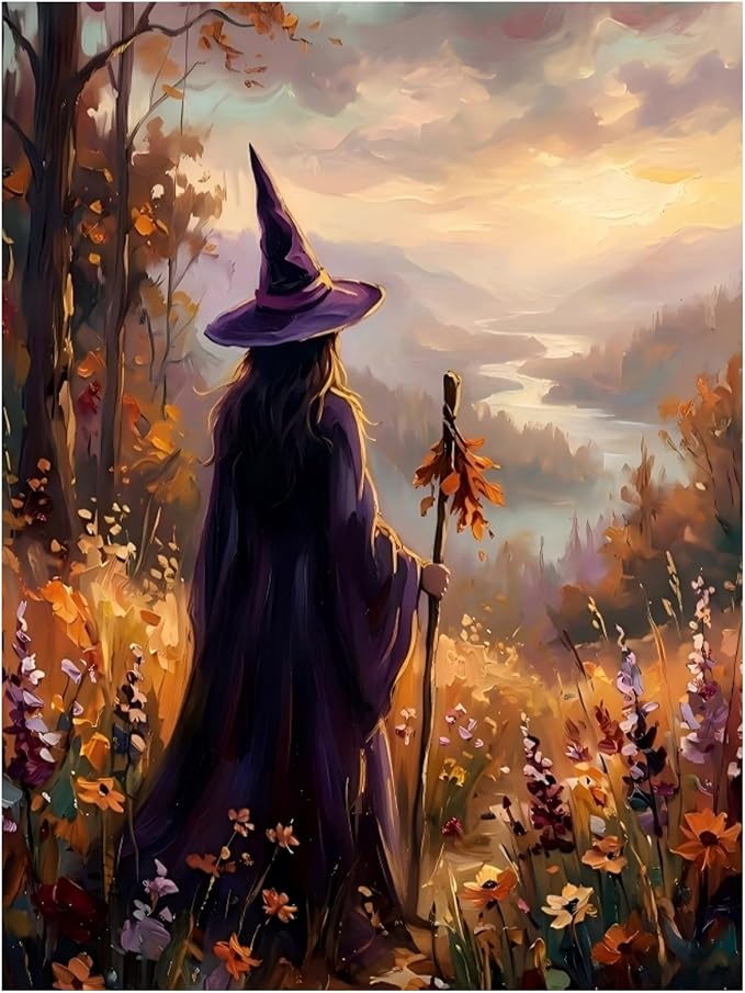 Mandun Halloween Witch Paint by Numbers Kit for Adults, 16x20 inch | DIY Painting Kits Crafts for Adults, Relieve Stress, Frame Canvas, Wooden Easel, Gift Box, Home Wall Decor