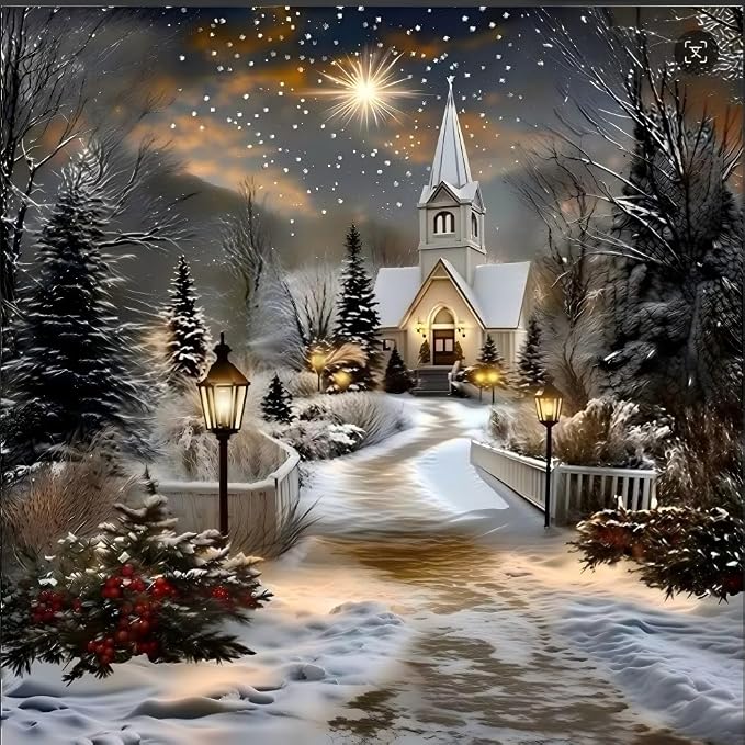 YIYITUPO Winter Church Snow Scene Diamond Painting Kit, 5D Christmas Diamond Painting, DIY Christmas Village Landscape Art Diamond Art Kits, 14X14 Inch Diamond Painting Kits for Beginners