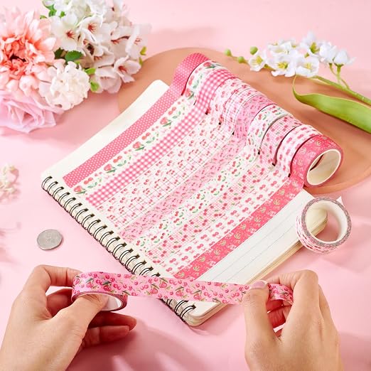 12 Rolls Pink Cherry Washi Scrapbook Tape 15mm Bible Tape Set