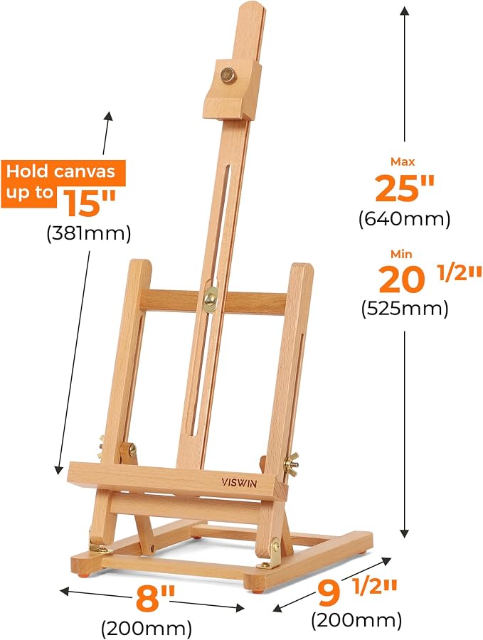 VISWIN 25" H-Frame Tabletop Easel for Painting, Adjustable Beech Wood Table Top Easel, Portable Art Easel for Adults, Artists, Beginners, Holds Canvas up to 15" – Natural (Pack of 2)