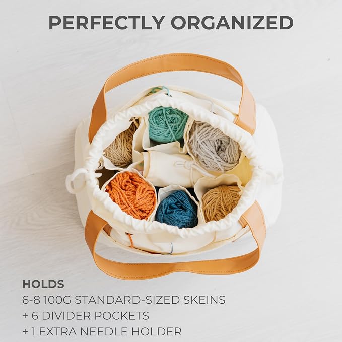 Stylish Crochet Bag Organizer for Yarn - Durable Canvas with 8 Pockets