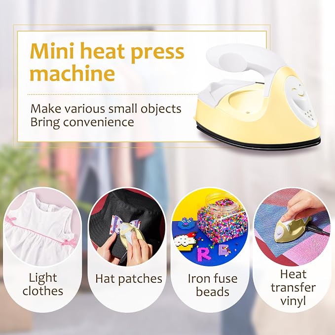 Honoson Mini Craft Iron with Charging Base Tiny,Light Yellow