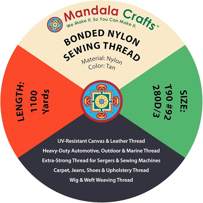 Mandala Crafts Size 92 280D T90 Tan Bonded Nylon Thread, 1100 YDs