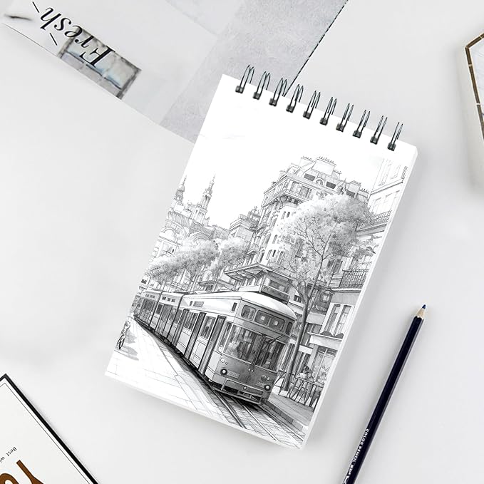 Crehatos 5.5" x 8.5" Small Sketch Book, Top Spiral Bound Sketch Pad, 100 Sheets Each 68lb/100gsm Drawing Paper, 2 Pack | Top Spiral Bound Sketch Pad, 68lb/100gsm Drawing Paper for Dry Media