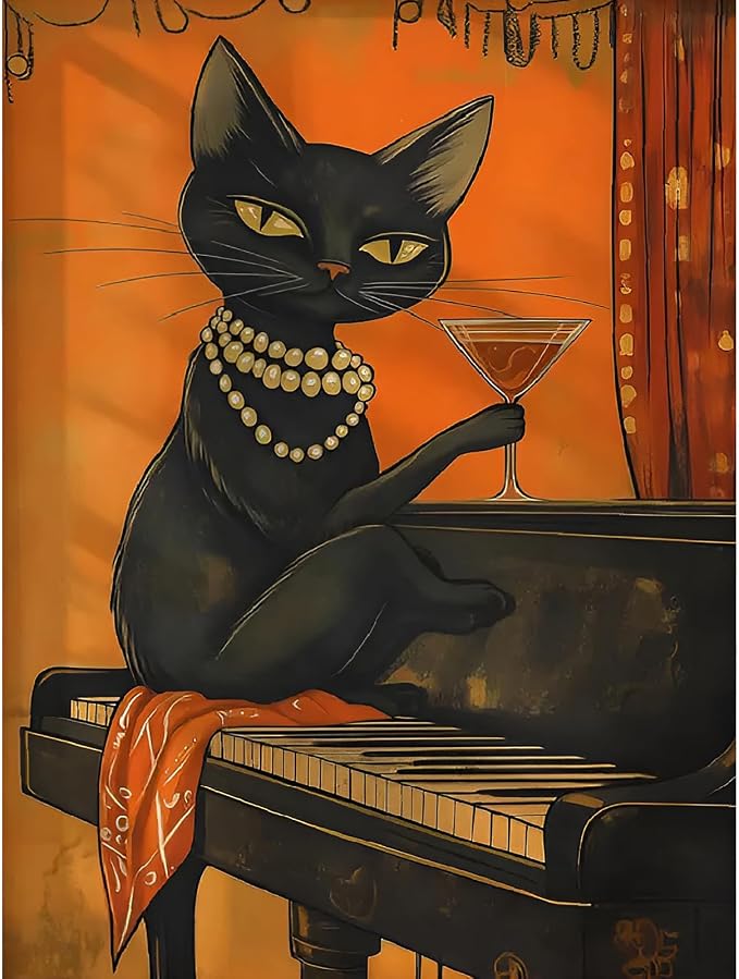 Canrichshop Drinking Cat Paint by Numbers Kit for Adults,Painting by Numbers,DIY Acrylic Paint Kit for Adults Beginners Without Frame,Easy Adult Paint by Number Kits on Canvas for Decor 16x20inch