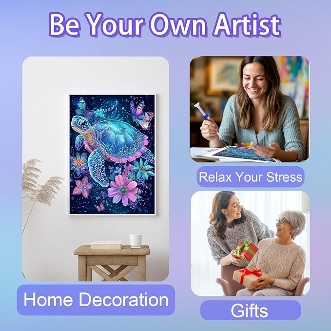 Ycydilirab Sea Turtle 5D Diamond Art for Adults-Diamond Painting for Adults,Sea Turtle Gem Art for Adult Perfect for Relaxation and Home Wall Decor 12x16inch