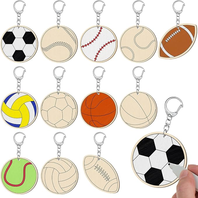 Trnayi 36 Pcs Sports Ball Unfinished Wood Keychains Color Your Own Craft | Sports Ball Wooden Keychains, Color Your Own Unfinished Craft, Blank Wood Painting DIY Crafts, for Home Classroom Art Project